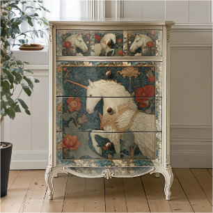 Medieval Jade Floral William Morris Style Unicorn Tissue Paper