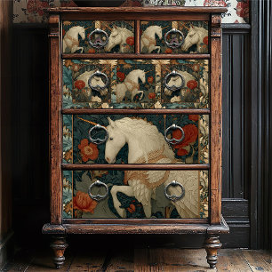 Medieval Jade Floral William Morris Style Unicorn Tissue Paper