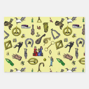 Medieval Kights, Engineering, and Plants Wrapping Paper Sheet