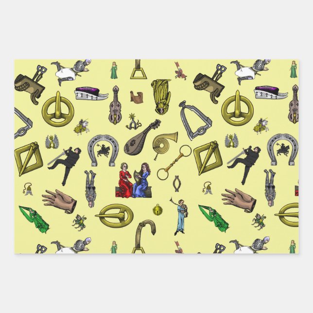 Medieval Kights, Engineering, and Plants Wrapping Paper Sheet (Front)