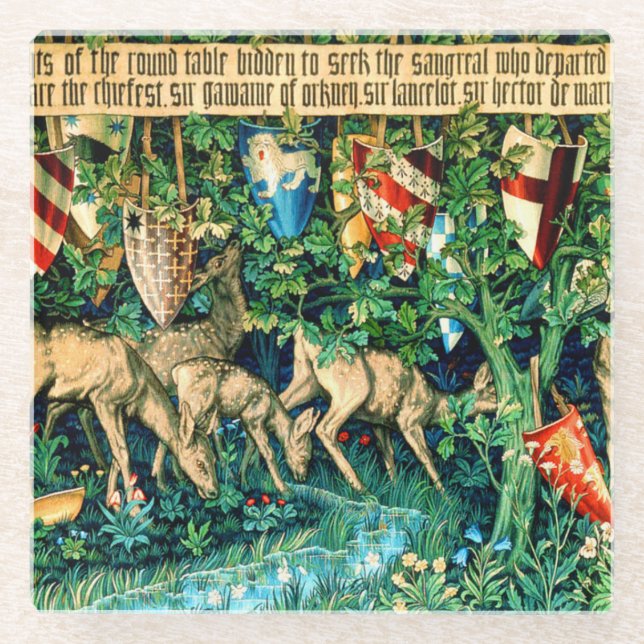Medieval King Arthur William Morris Glass Coaster (Front)