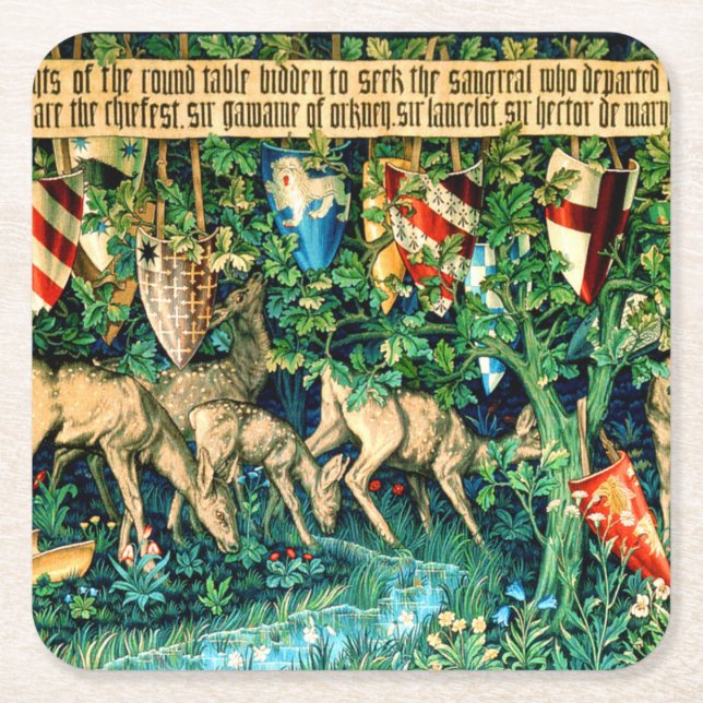 Medieval King Arthur William Morris Square Paper Coaster (Front)
