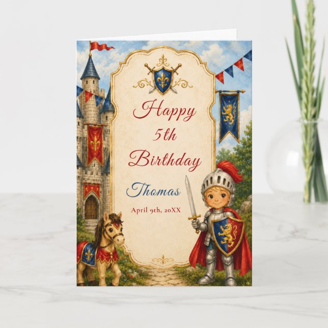 Medieval Knight 5th Birthday Card (Front)