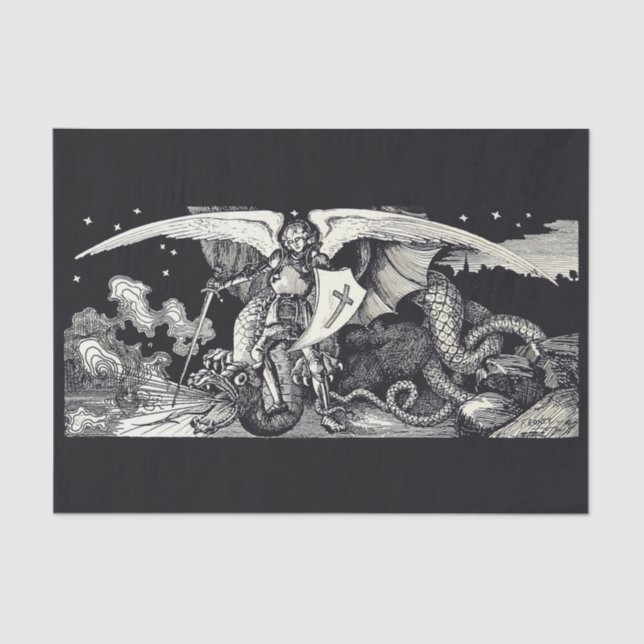 Medieval Knight and Dragon B W Tissue Paper (Front)