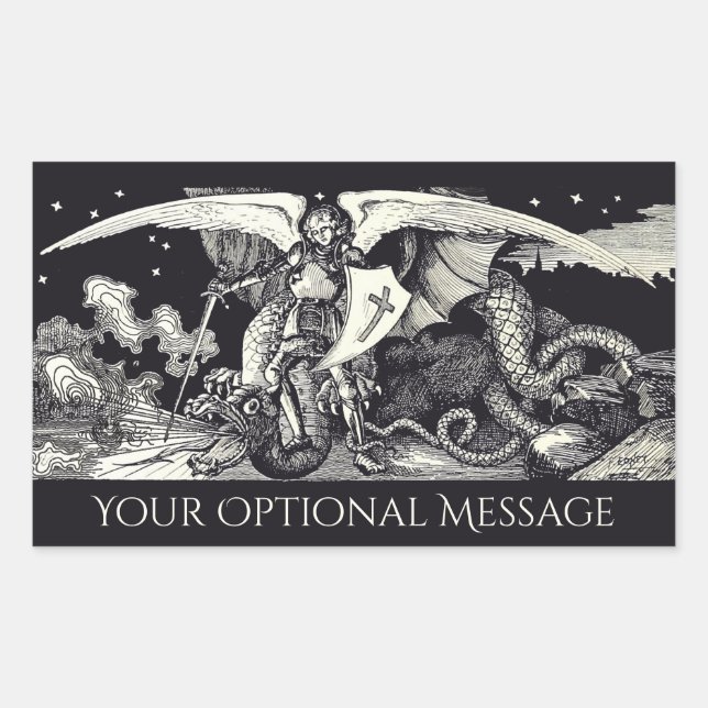 Medieval Knight and Dragon Black and White Sticker (Front)