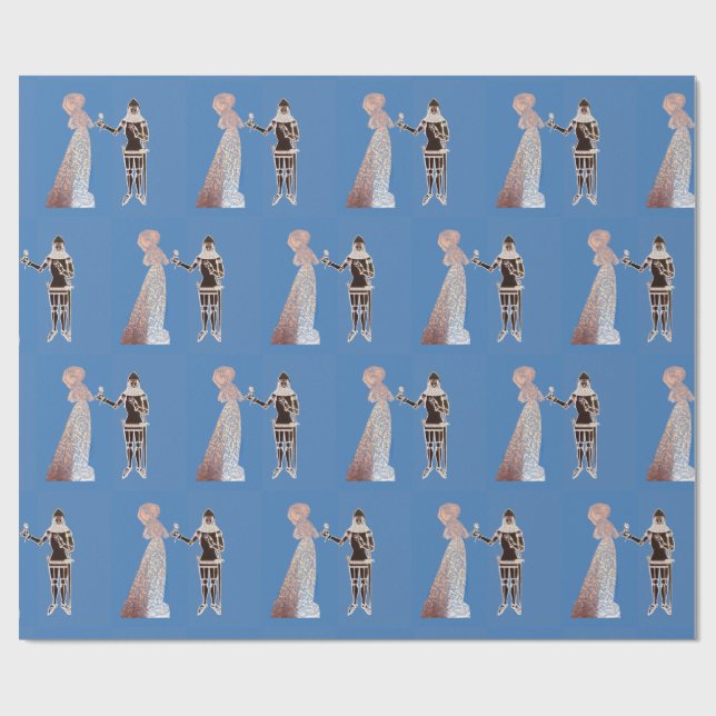 Medieval knight and lady wrapping paper (Flat)