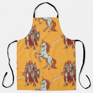 medieval knight and unicorn seamless pattern apron