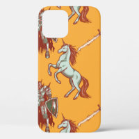 medieval knight and unicorn seamless pattern