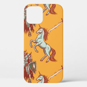 medieval knight and unicorn seamless pattern iPhone 12 case
