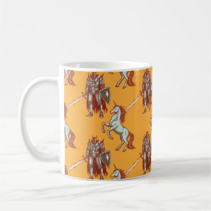 medieval knight and unicorn seamless pattern coffee mug