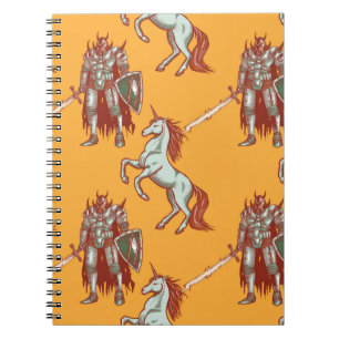medieval knight and unicorn seamless pattern notebook