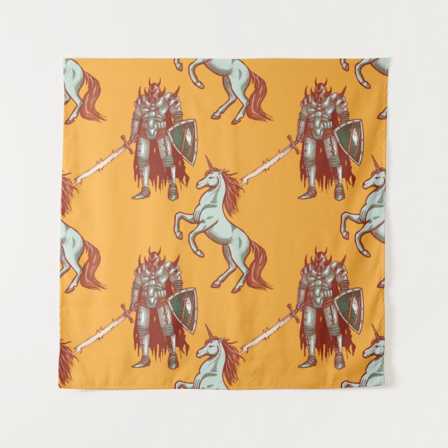 medieval knight and unicorn seamless pattern tapestry (Front)