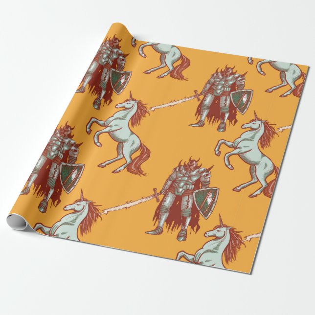 medieval knight and unicorn seamless pattern wrapping paper (Unrolled)
