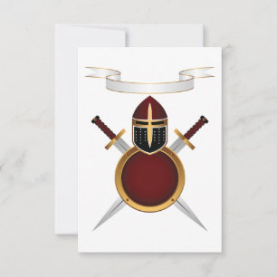 Medieval Knight Crest Helmet Swords Shield  Invitation