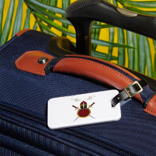 Medieval Knight Crest Helmet Swords Shield Luggage Tag