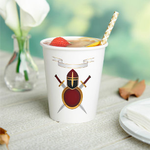 Medieval Knight Crest Helmet Swords Shield Paper Cups
