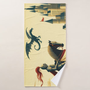 Medieval Knight/dragon/castle fantsy Bath Towel