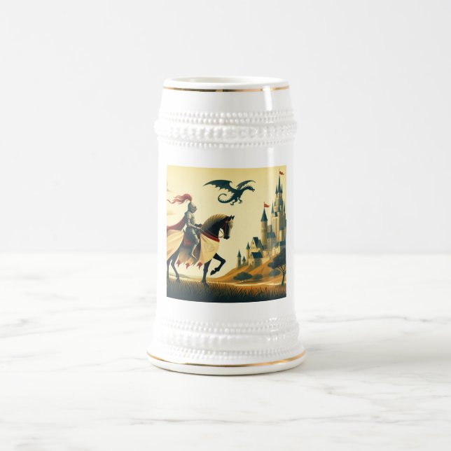 Medieval Knight/dragon/castle fantsy Beer Stein (Center)