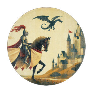 Medieval Knight/dragon/castle fantsy Cutting Board