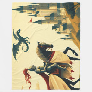 Medieval Knight/dragon/castle fantsy Fleece Blanket