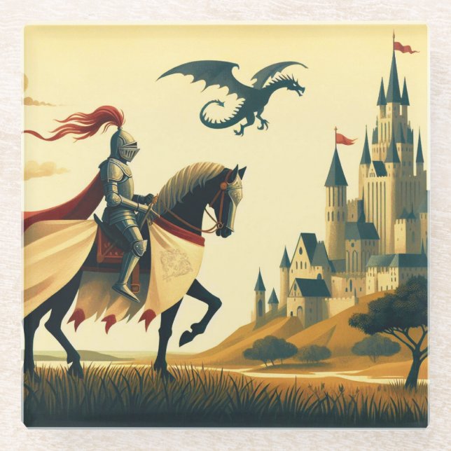 Medieval Knight/dragon/castle fantsy Glass Coaster (Front)