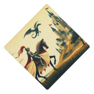 Medieval Knight/dragon/castle fantsy Graduation Cap Topper
