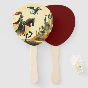 Medieval Knight/dragon/castle fantsy Hand Fan