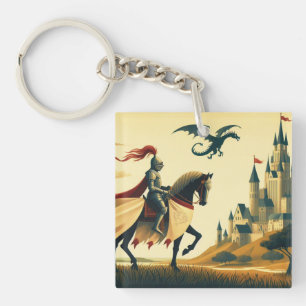 Medieval Knight/dragon/castle fantsy Keychain