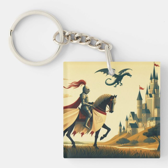 Medieval Knight/dragon/castle fantsy Keychain (Front)