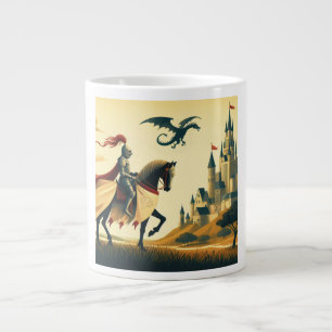 Medieval Knight/dragon/castle fantsy Large Coffee Mug