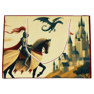 Medieval Knight/dragon/castle fantsy Large Gift Bag