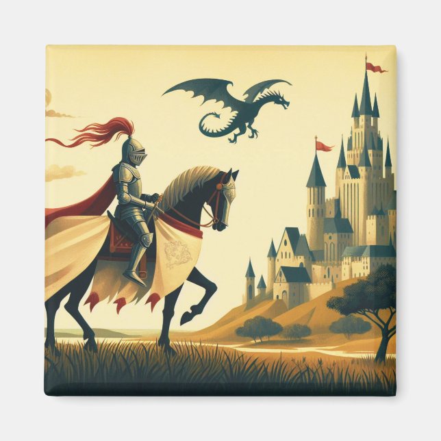 Medieval Knight/dragon/castle fantsy Magnet (Front)