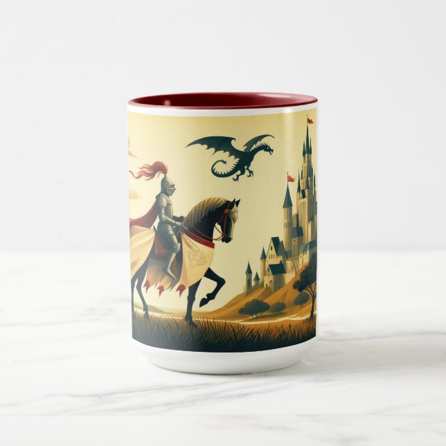 Medieval Knight/dragon/castle fantsy Mug (Center)