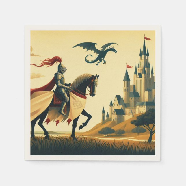 Medieval Knight/dragon/castle fantsy Napkin (Front)