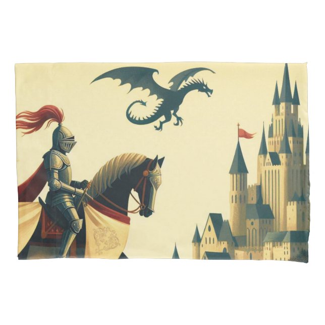 Medieval Knight/dragon/castle fantsy Pillowcase (Front)