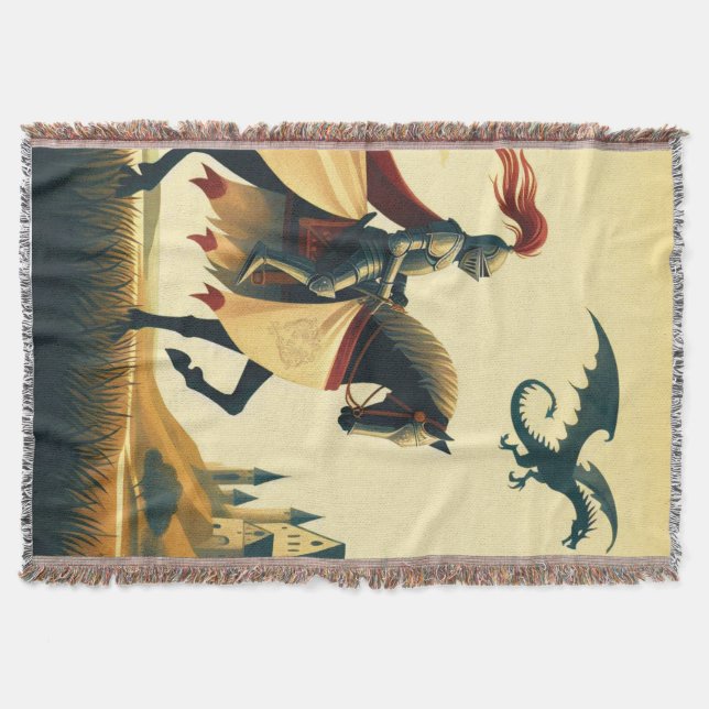 Medieval Knight/dragon/castle fantsy Throw Blanket (Front)