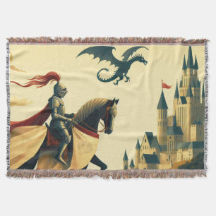 Medieval Knight/dragon/castle fantsy Throw Blanket