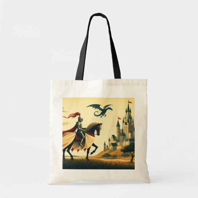 Medieval Knight/dragon/castle fantsy Tote Bag (Front)