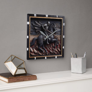 Medieval Knight: Grain Design Style Square Wall Clock
