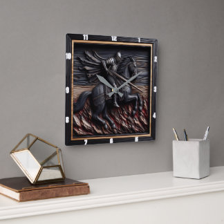 Medieval Knight: Grain Design Style Square Wall Clock
