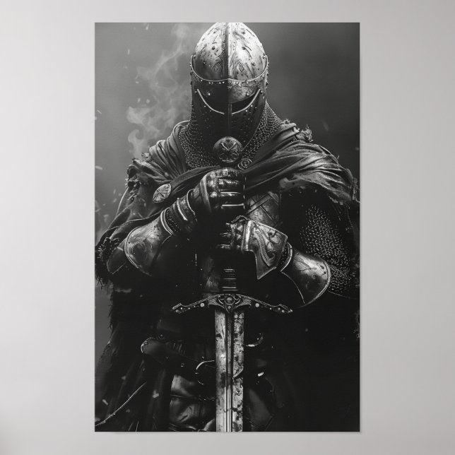 Medieval Knight Holding Sword Poster (Front)