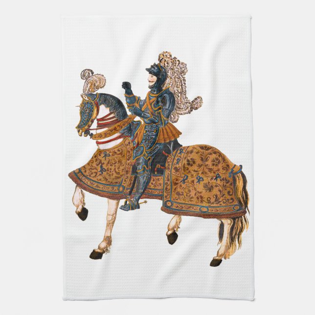 Medieval Knight in Armor on horse back Kitchen Towel (Vertical)