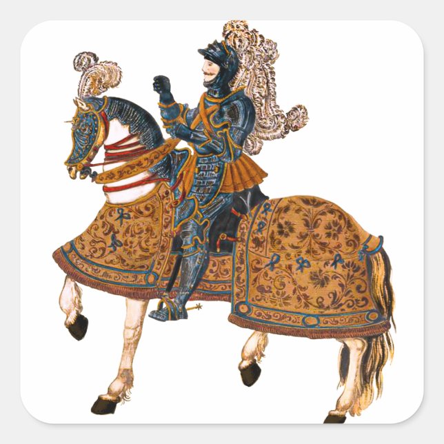 Medieval Knight in Armour on horse back Square Sticker (Front)