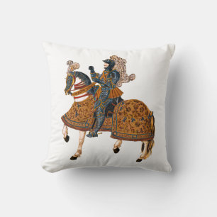 Medieval Knight in Armour on horse back Throw Pillow