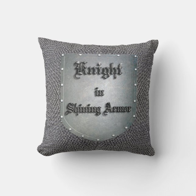 Medieval Knight in Shining Armour Shield Chainmail Throw Pillow (Front)
