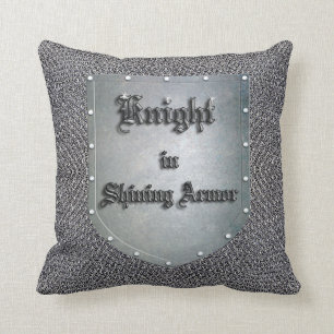 Medieval Knight in Shining Armour Shield Chainmail Throw Pillow
