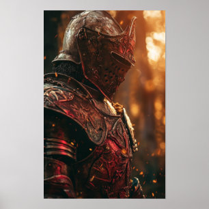 Medieval Knight in Shining Red Armour Poster