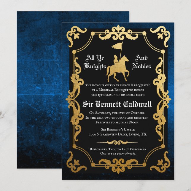 Medieval Knight Jousting Birthday Invitation (Front/Back)