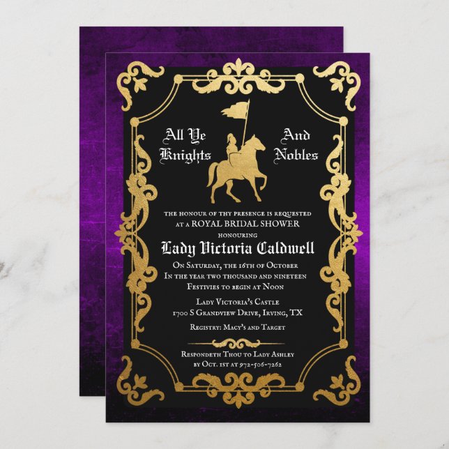 Medieval Knight Jousting Bridal Shower Invitation (Front/Back)