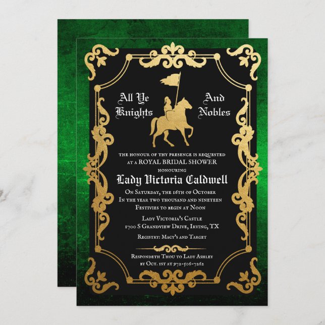 Medieval Knight Jousting Bridal Shower Invitation (Front/Back)